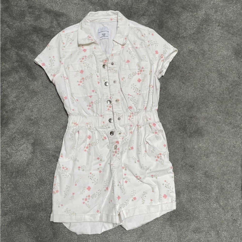 Floral White and Pink Romper